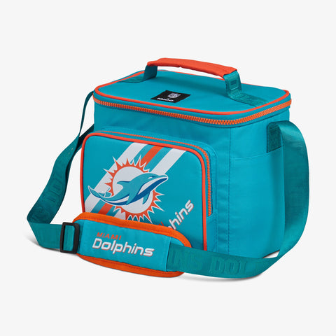 Angle View | Miami Dolphins Square Lunch Cooler Bag::::Additional storage pocket