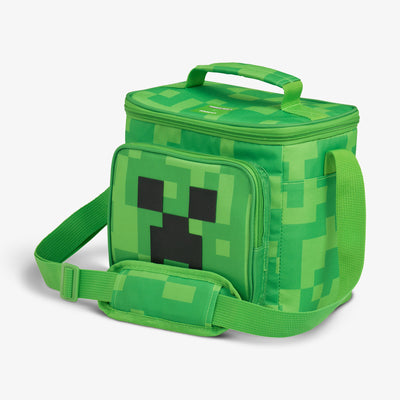 Angle View | Minecraft Creeper Square Lunch Cooler Bag::::Silicone character detail on front