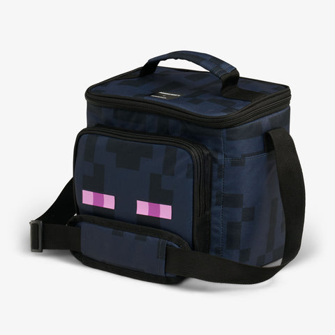 Angle View | Minecraft Enderman Square Lunch Cooler Bag::::Silicone character detail on front