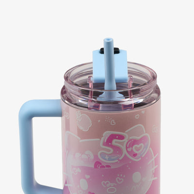 Straw View | Hello Kitty® 50th Anniversary 32 Oz Flip ‘n’ Sip Travel Mug::::Gasketed, leak-resistant straw