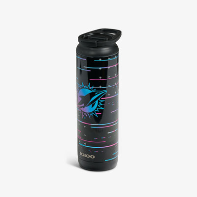 Angle View | NFL Neon Miami Dolphins 20 Oz Flip ‘n’ Sip Tumbler::::Double-wall, vacuum-insulated