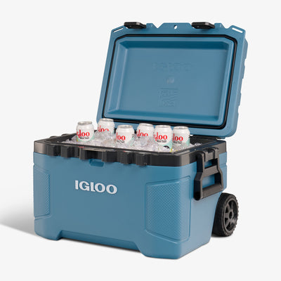 Open View | Trailmate 52 Qt Roller Cooler::Modern Blue::Built-in bottle opener