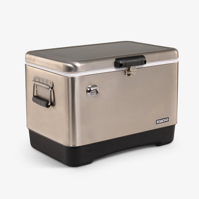 Angle View | Legacy 54 Qt Cooler::Stainless Steel::Built-in bottle opener