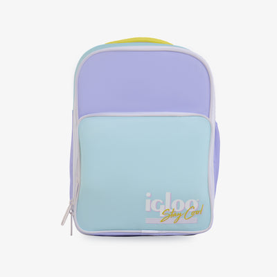 Front View | Retro Mini Convertible Backpack::Lilac::Zipper front pocket