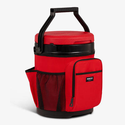 Angle View | 20 Qt Cooler Bucket::Red Heat::Bail handle w/lid locking feature