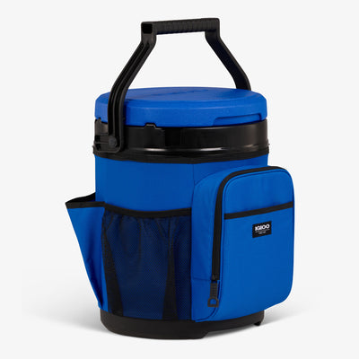 Angle View | 20 Qt Cooler Bucket::Sport Blue::Bail handle w/lid locking feature