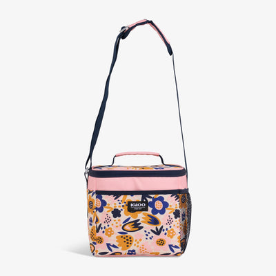 Strap View | Kids Square Lunch Bag::Floral::Adjustable, padded shoulder strap