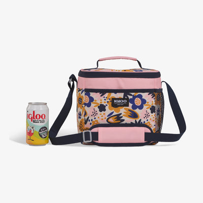 Size View | Kids Square Lunch Bag::Floral::Holds up to 9 cans