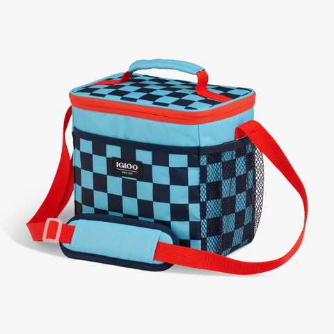 Angle View | Kids Square Lunch Bag::Checkers::Storage pocket