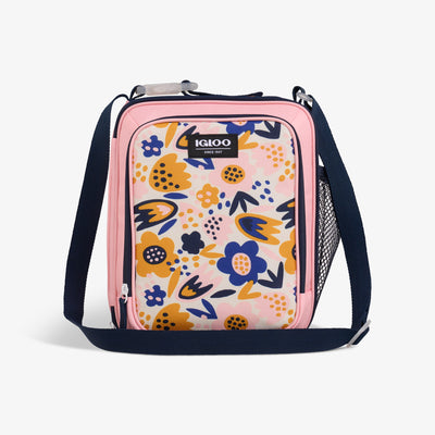 Front View | Kids Lunch Vertical Cooler Bag::Floral::Water-resistant exterior