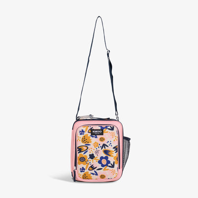 Strap View | Kids Lunch Vertical Cooler Bag::Floral::Adjustable shoulder strap