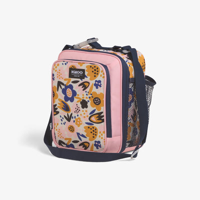 Angle View | Kids Lunch Vertical Cooler Bag::Floral::Storage pockets