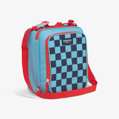 Angle View | Kids Lunch Vertical Cooler Bag::Checkers::Strap w/buckle