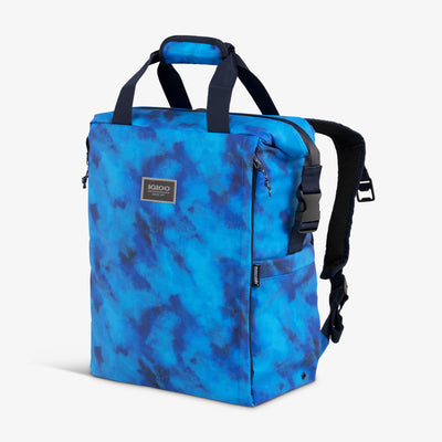 Angle View | South Coast Snapdown 24-Can Backpack::Blue Wash::Exterior zipper pocket