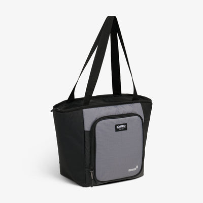 Angle View | Latitude 16-Can Tote Cooler::Carbonite::Storage pocket 