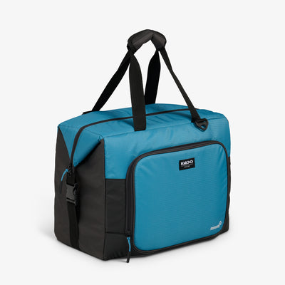 Angle View | Latitude Snapdown 36-Can Cooler Bag::Modern Blue::Storage pocket 