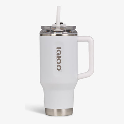 Front View | 32 Oz Flip ‘n’ Sip Travel Mug::White::Up to 48hrs cold / 8hrs hot*