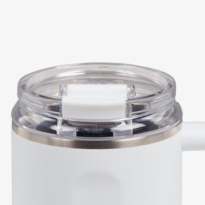 Lid Closed View | 32 Oz Flip ‘n’ Sip Travel Mug::White::Leakproof Flip ‘n’ Sip lid