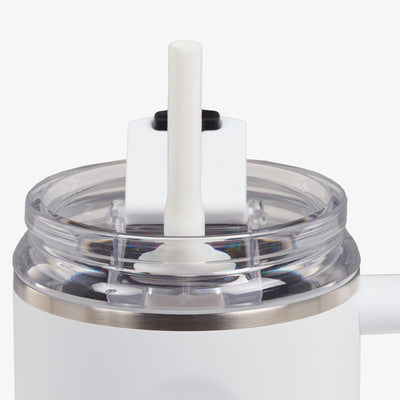 Straw View | 32 Oz Flip ‘n’ Sip Travel Mug::White::Gasketed, leak-resistant straw