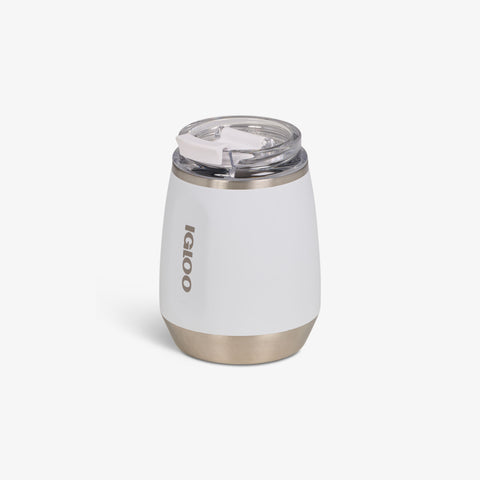 Angle VIew | 10 Oz Wine Tumbler::White::No-look-sip indicator