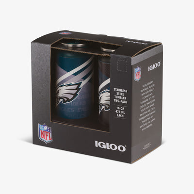 Packaging View | Philadelphia Eagles Home & Away 16 Oz Can 2-Pack::::Built-in coaster