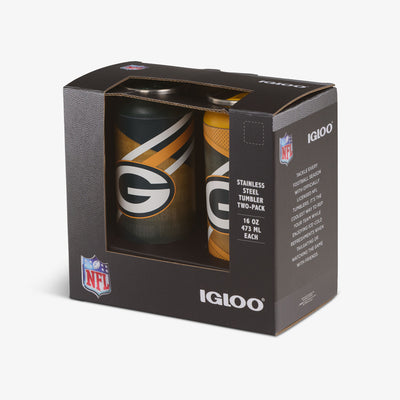 Packaging View | Green Bay Packers Home & Away 16 Oz Can 2-Pack::::Built-in coaster