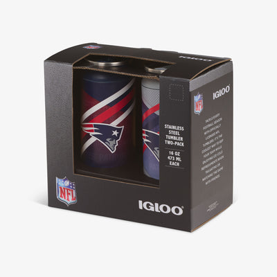 Packaging View | New England Patriots Home & Away 16 Oz Can 2-Pack::::Built-in coaster