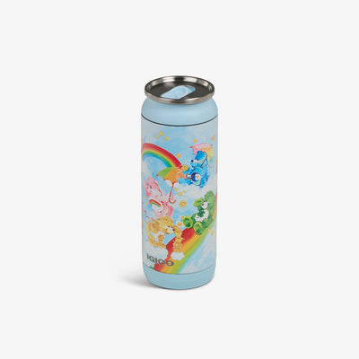 Angle View | The Care Bears™ 16 Oz Can::Blue::Splashproof slider tab