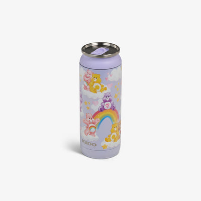 Angle View | The Care Bears™ 16 Oz Can::Purple::Splashproof slider tab