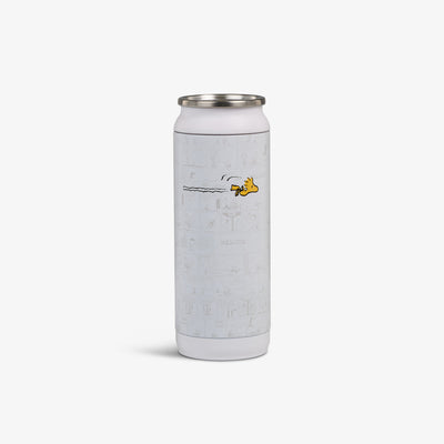 Back View | Peanuts 75th Anniversary 16 Oz Can::::Advanced hot & cold retention