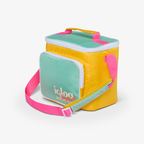 Angle View | Retro Square Lunch Bag::Yellow::Adjustable shoulder strap